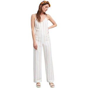 Anthropologie The Essential White Linen Blend Yarn-Dyed Jumpsuit Women's size 0